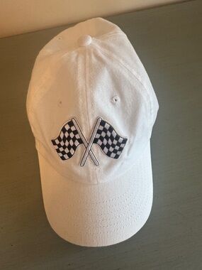 White Baseball Cap with Crossed Checkered Flags